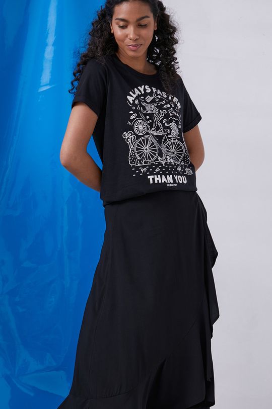 czarny T-shirt damski z bawełny organicznej by Tomek Pieńczak, Grafika Polska czarny Damski