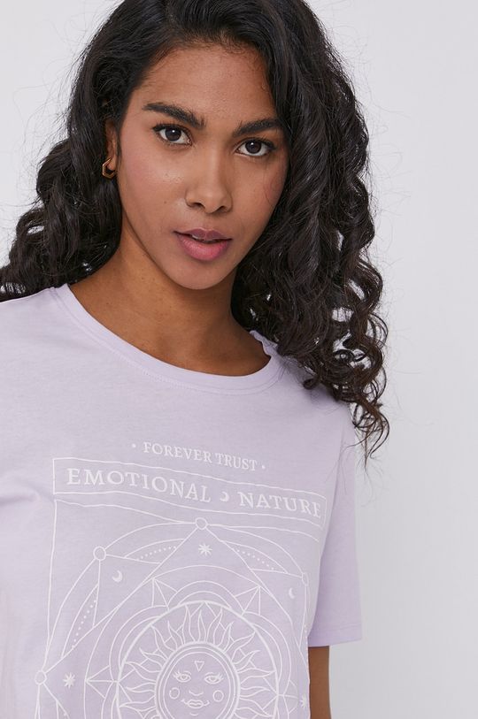 T-shirt damski z bawełny organicznej fioletowy lawendowy