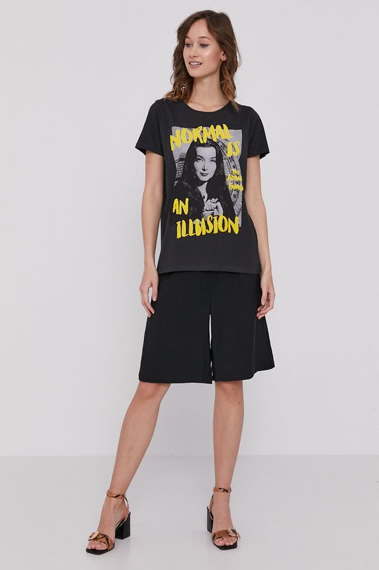 T-shirt damski z bawełny organicznej z nadrukiem The Addams Family czarny czarny