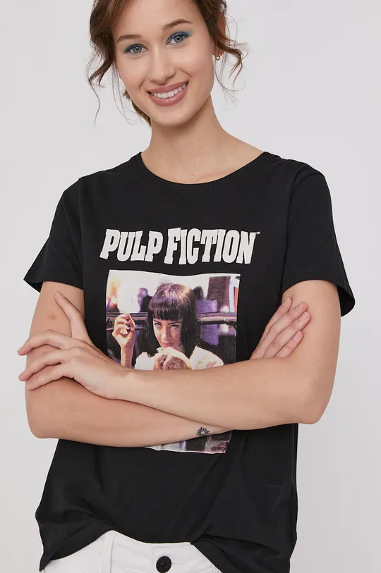 czarny T-shirt damski z bawełny organicznej z nadrukiem Pulp Fiction czarny Damski