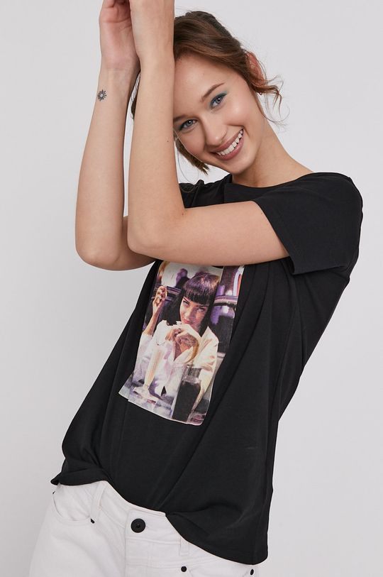 czarny T-shirt damski z bawełny organicznej z nadrukiem Pulp Fiction czarny