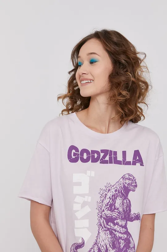 fioletowy T-shirt damski z nadrukiem Godzilla fioletowy Damski