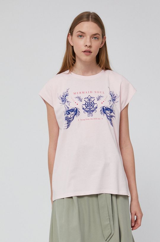 T-shirt damski z bawełny organicznej różowy pastelowy różowy