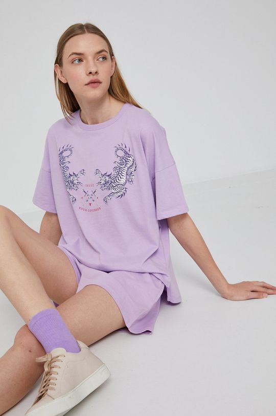 lawendowy T-shirt damski z bawełny organicznej różowy Damski