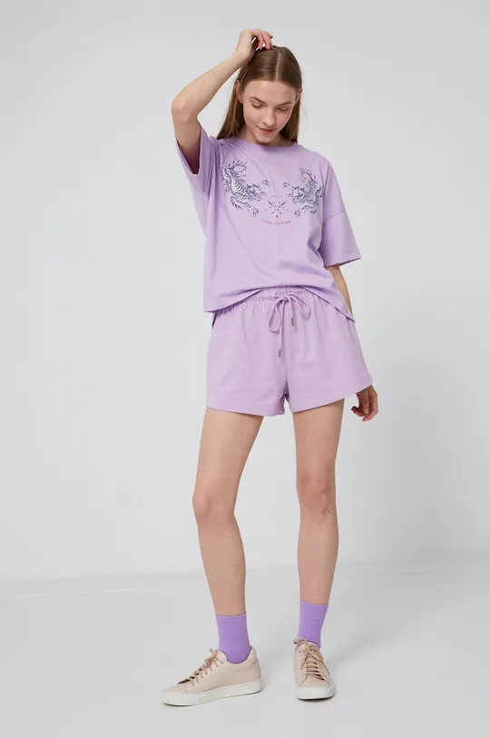 T-shirt damski z bawełny organicznej różowy fioletowy