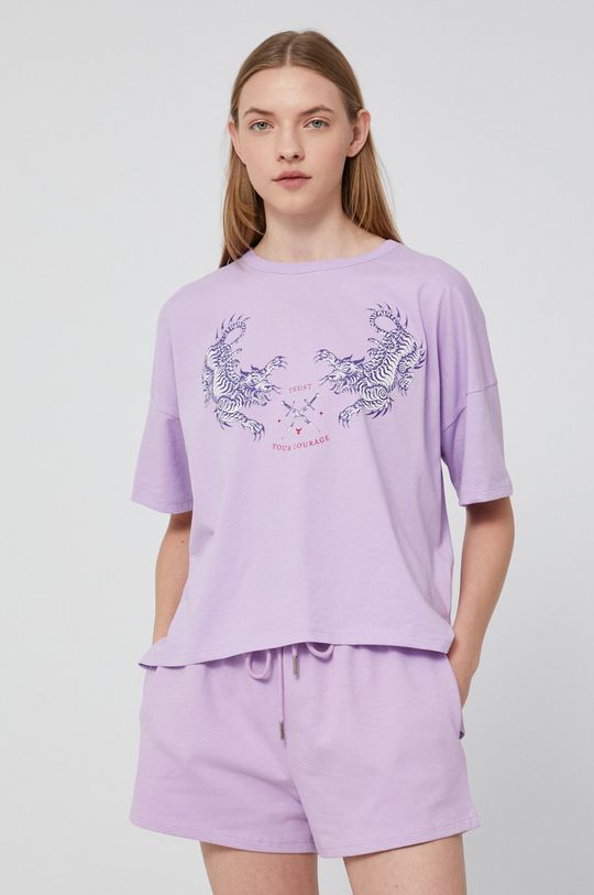 lawendowy T-shirt damski z bawełny organicznej różowy