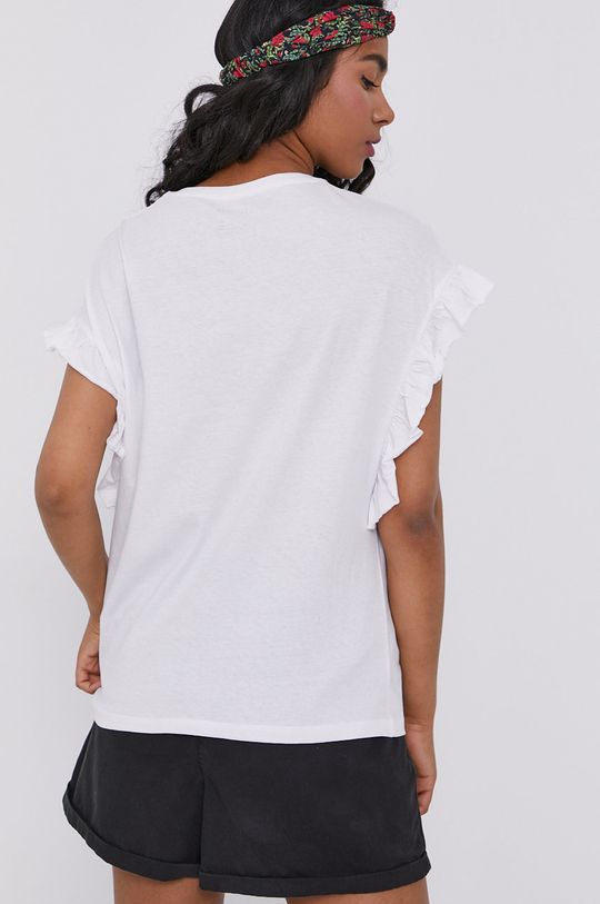 T-shirt damski z falbanką biały 100 % Bawełna