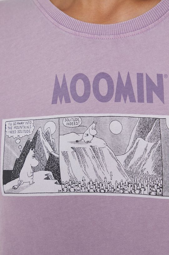 T-shirt bawełniany damski z nadrukiem Moomin fioletowy