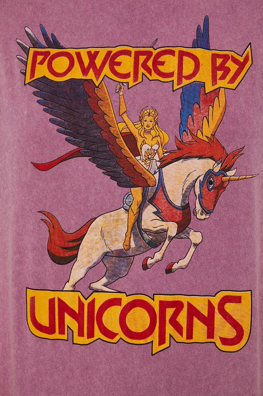 T-shirt damski z nadrukiem Powered by Unicorns różowy