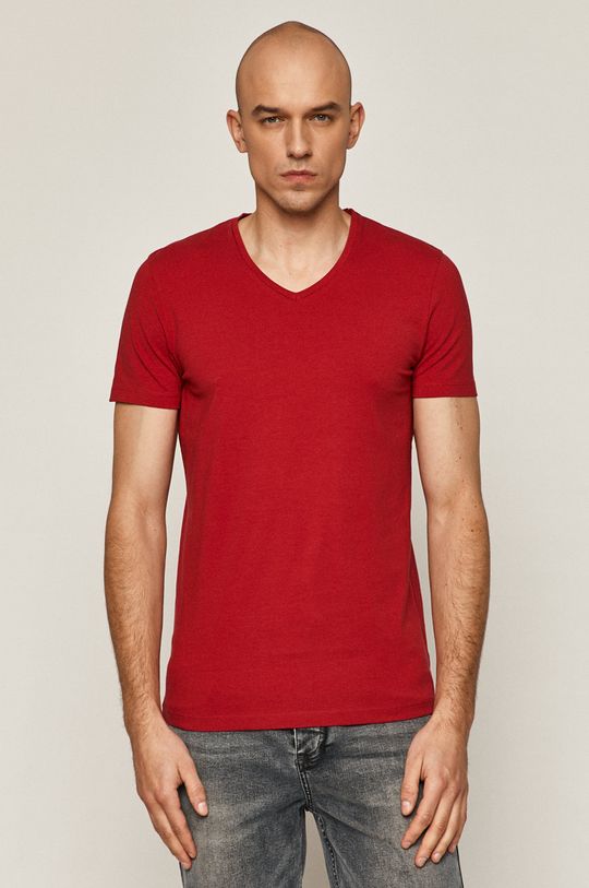 T-shirt męski z dekoltem w serek czerwony czerwony