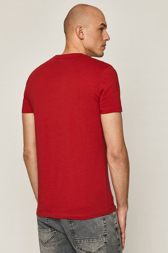 czerwony T-shirt męski z dekoltem w serek czerwony