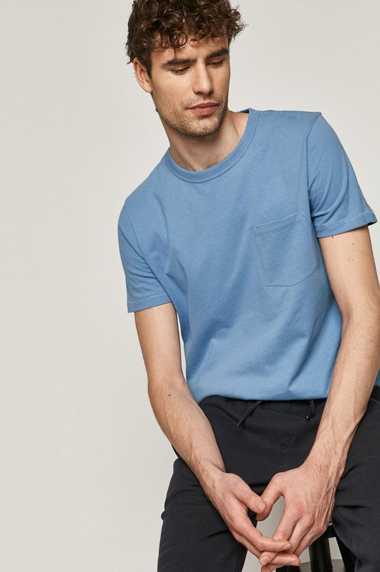 jasny niebieski Bawełniany t-shirt męski z kieszonką niebieski Męski