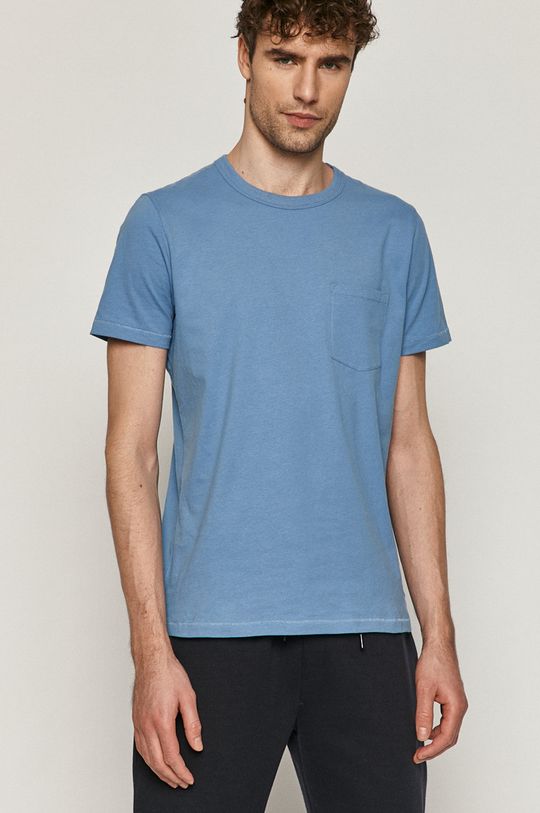 jasny niebieski Bawełniany t-shirt męski z kieszonką niebieski