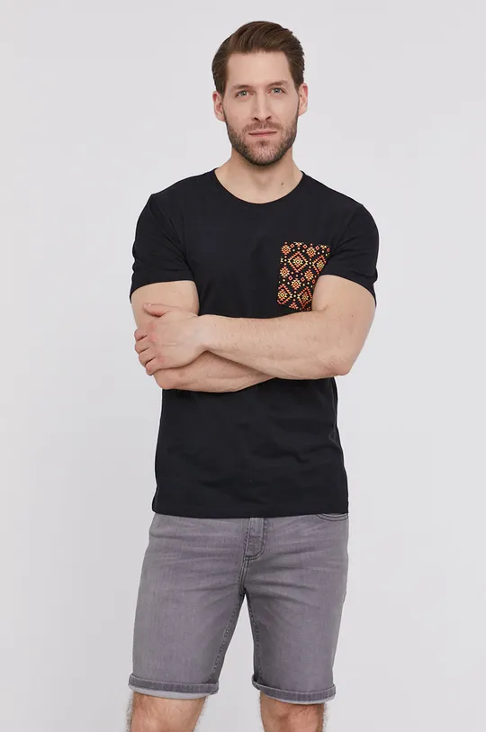 czarny Bawełniany t-shirt męski z kieszonką czarny