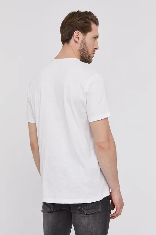 Bawełniany t-shirt męski z dekoltem w serek biały 100 % Bawełna