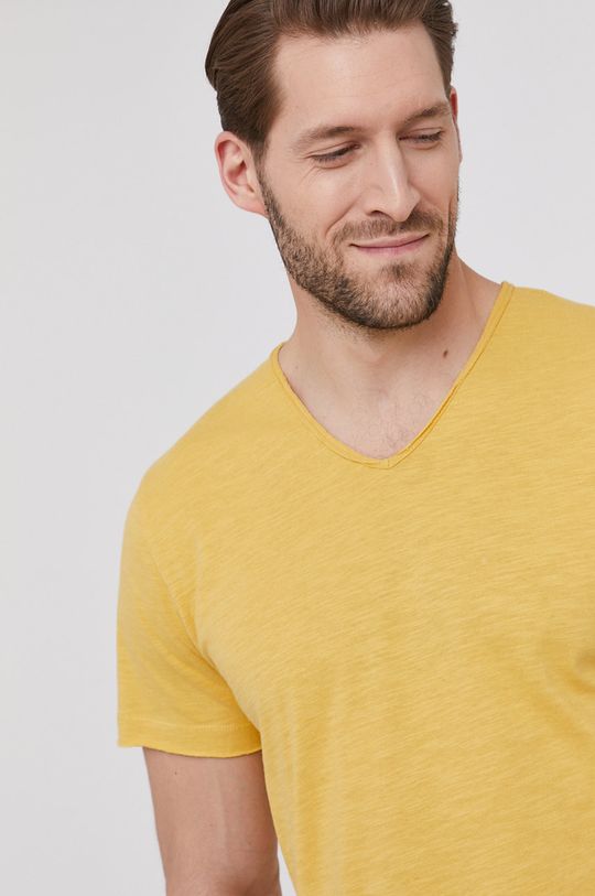 Bawełniany t-shirt męski z dekoltem w serek żółty Męski
