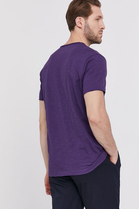 Bawełniany t-shirt męski z dekoltem w serek fioletowy 100 % Bawełna