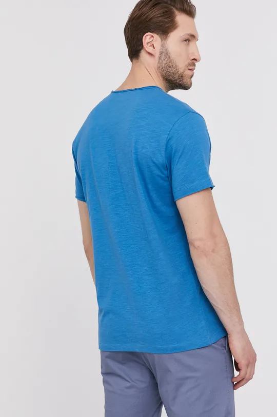 Bawełniany t-shirt męski z dekoltem w serek niebieski 100 % Bawełna