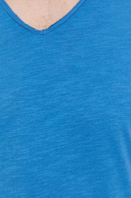 Bawełniany t-shirt męski z dekoltem w serek niebieski Męski