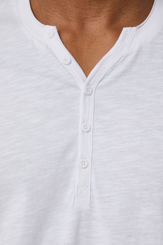 Bawełniany t-shirt męski z guzikami biały Męski