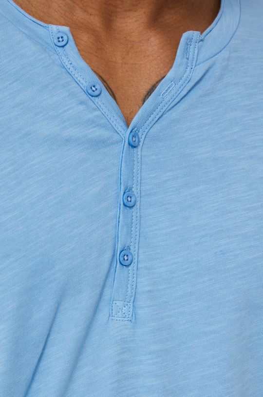 Bawełniany t-shirt męski z guzikami niebieski Męski