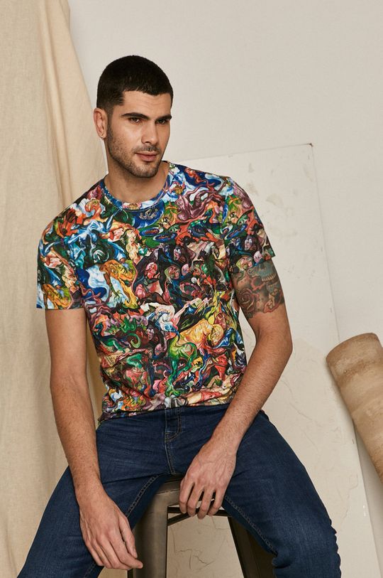 multicolor T-shirt męski z bawełny organicznej z kolekcji EVIVA L’ARTE Męski