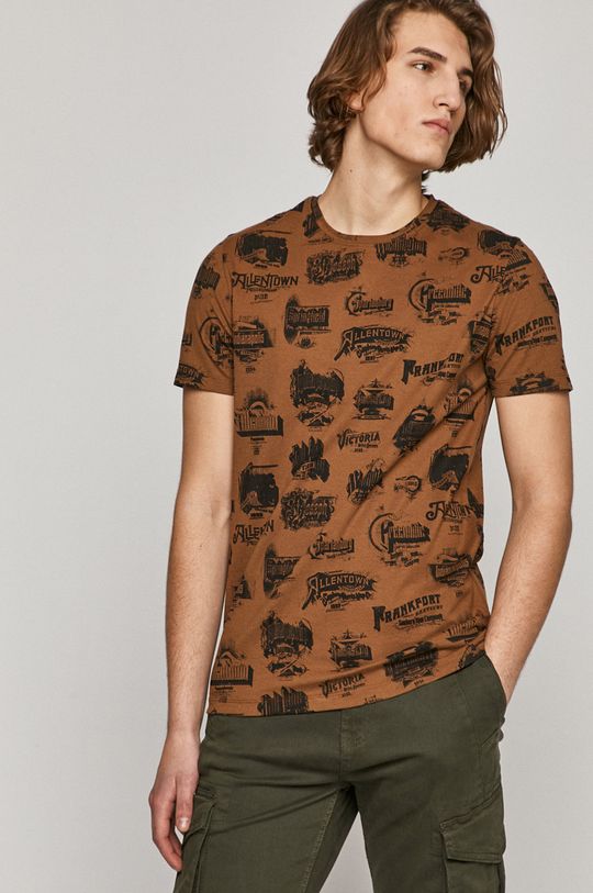 T-shirt męski z bawełny organicznej brązowy złoty brąz