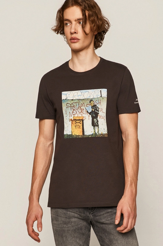 T-shirt męski z bawełny organicznej Banksy’s Graffiti szary szary