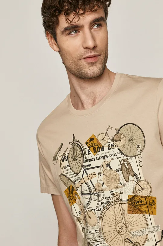 beżowy T-shirt męski z bawełny organicznej Projekt: Rower beżowy