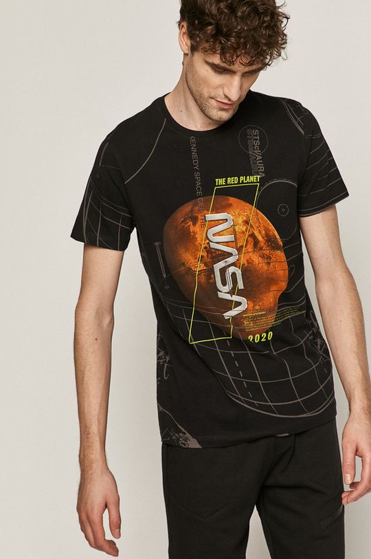 czarny T-shirt męski z nadrukiem NASA czarny Męski