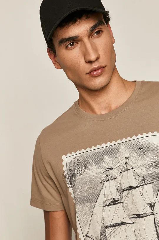 beżowy T-shirt męski z bawełny organicznej beżowy