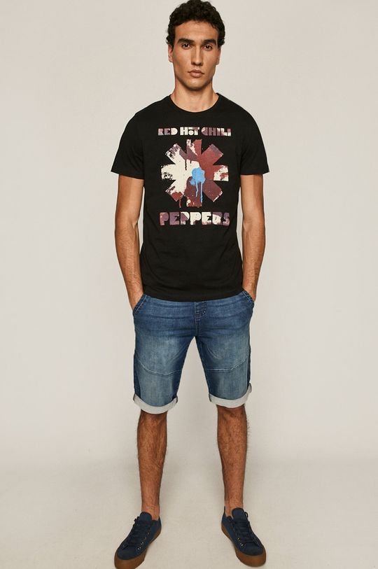 czarny T-shirt męski z nadrukiem Red Hot Chili Peppers czarny Męski