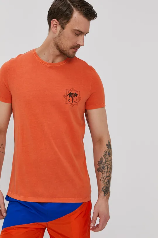 pomarańczowy Bawełniany t-shirt męski z nadrukiem pomarańczowy Męski