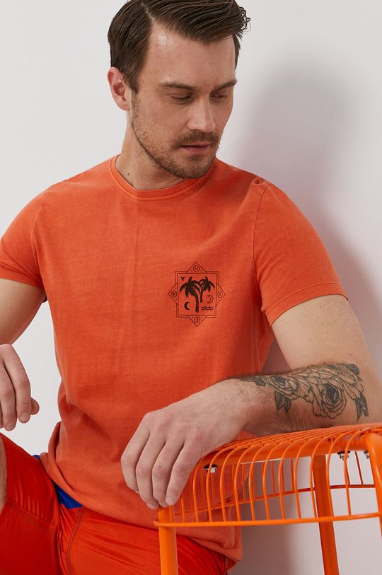 Bawełniany t-shirt męski z nadrukiem pomarańczowy Męski