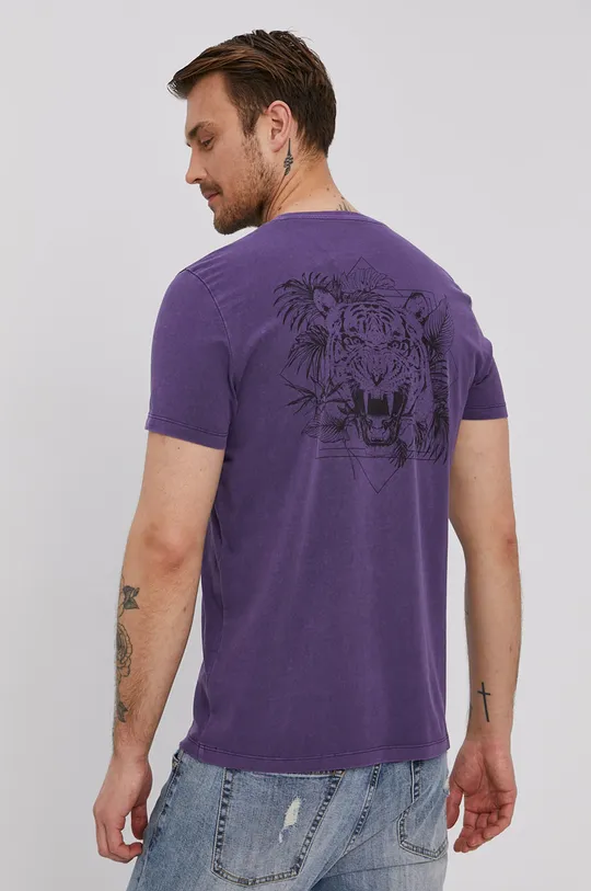 fioletowy Bawełniany t-shirt męski z nadrukiem fioletowy