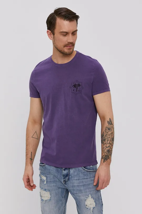 Bawełniany t-shirt męski z nadrukiem fioletowy Męski