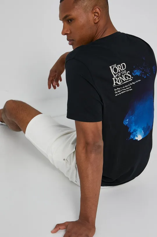 czarny T-shirt męski z bawełny organicznej z nadrukiem The Lord Of The Rings czarny Męski