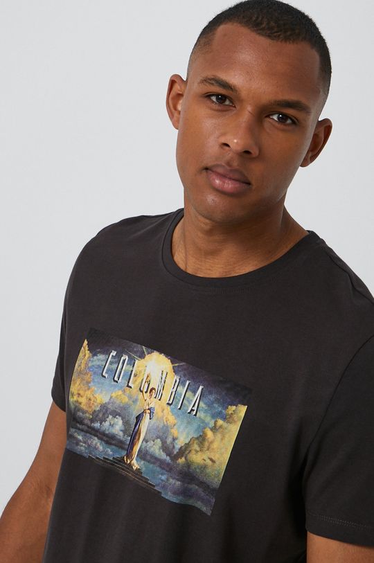 T-shirt męski z bawełny organicznej z nadrukiem Columbia Pictures szary Męski