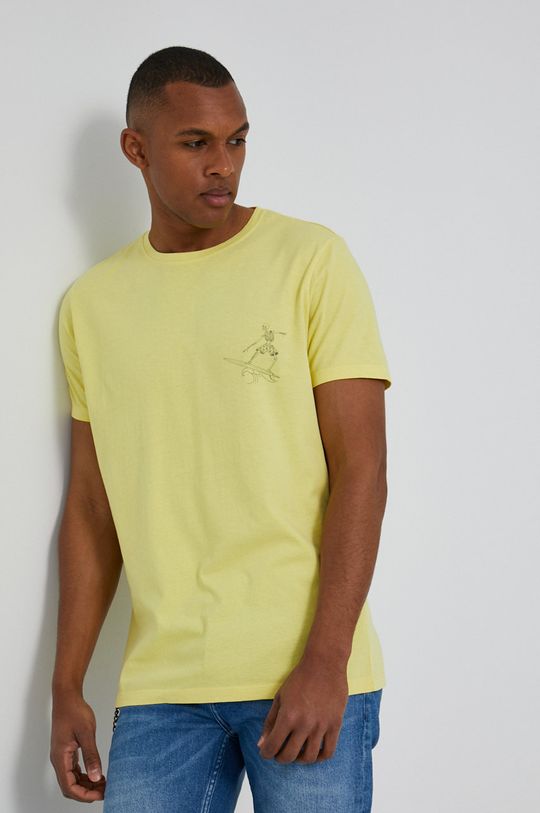 jasny żółty T-shirt męski z bawełnianej dzianiny żółty