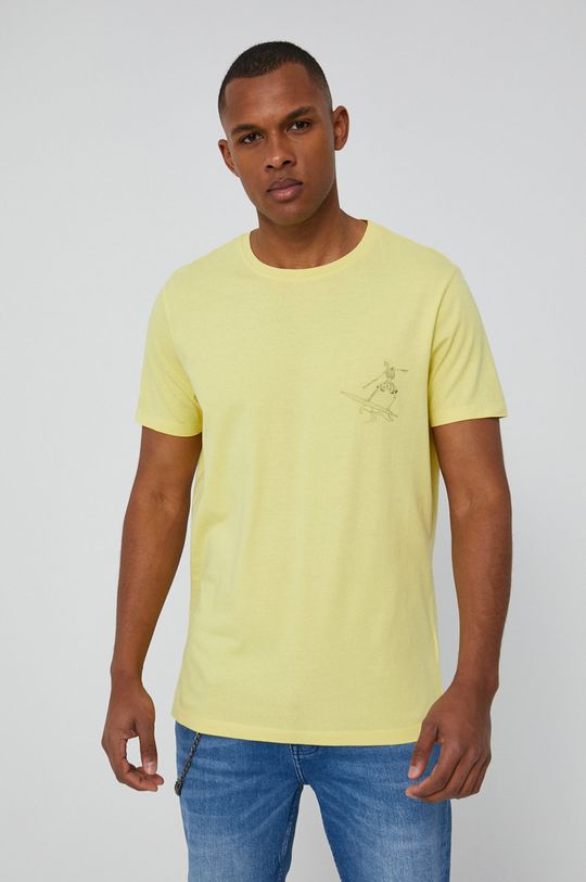 T-shirt męski z bawełnianej dzianiny żółty Męski