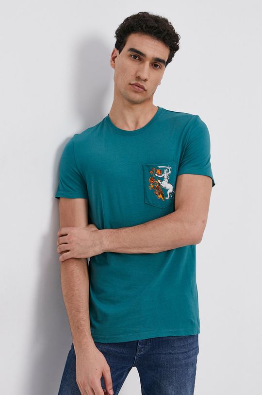 T-shirt męski z bawełny organicznej zielony cyraneczka