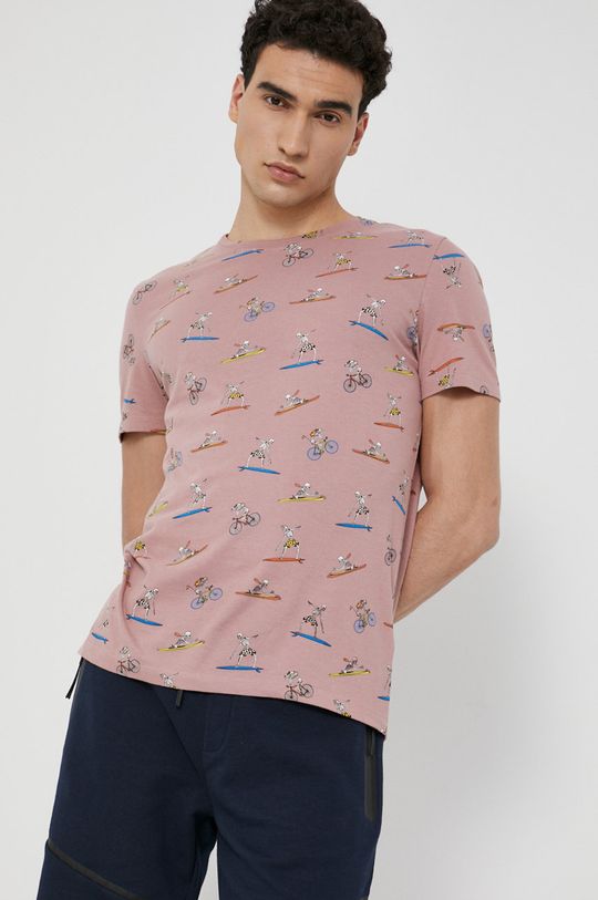 lawendowy T-shirt męski z bawełny organicznej różowy Męski