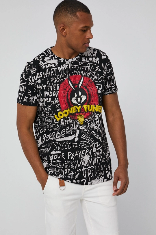 czarny T-shirt męski z nadrukiem Looney Tunes czarny