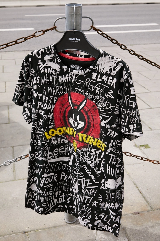 T-shirt męski z nadrukiem Looney Tunes czarny