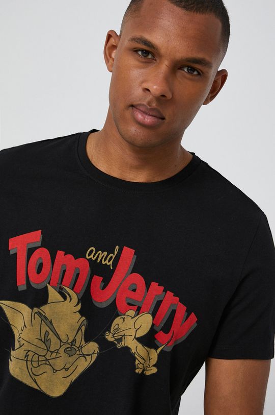 T-shirt męski z nadrukiem Tom and Jerry czarny Męski