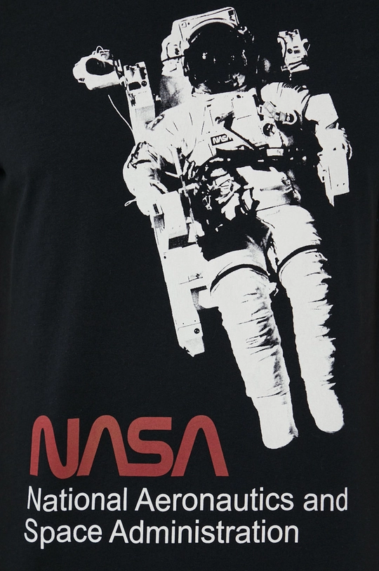 T-shirt męski z bawełny organicznej z nadrukiem NASA czarny Męski