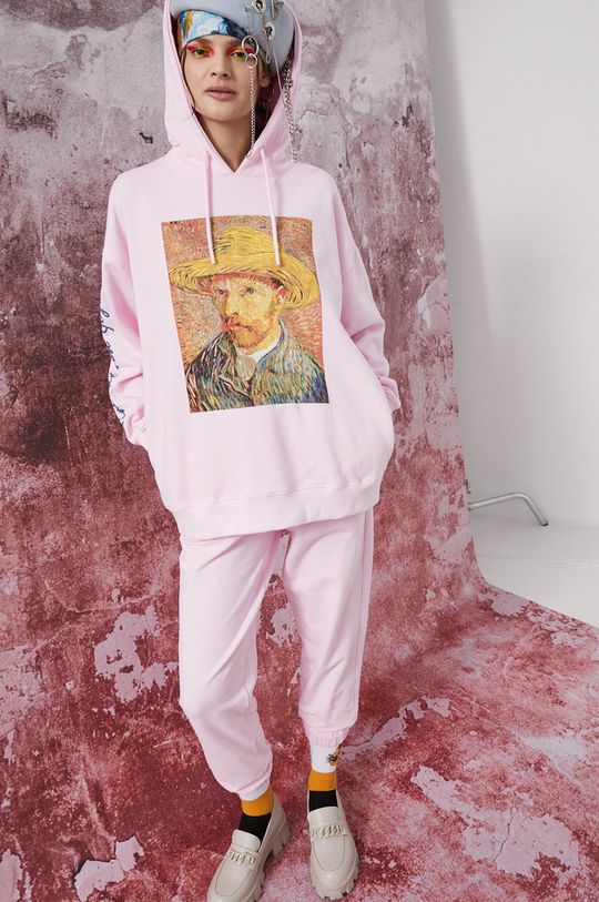 pastelowy różowy Bluza Eviva L'arte damska z nadrukiem różowa Damski