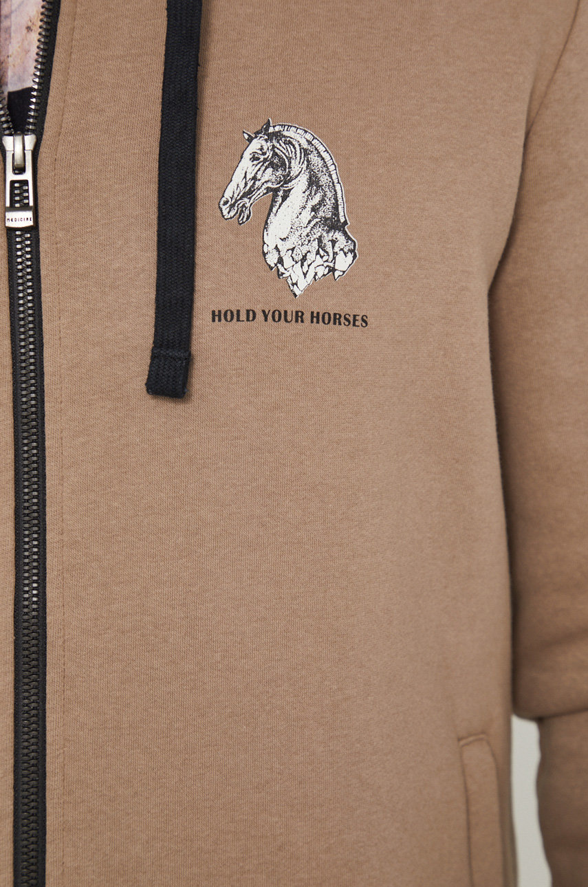 Medicine bluza męska kolor brązowy z kapturem z nadrukiem