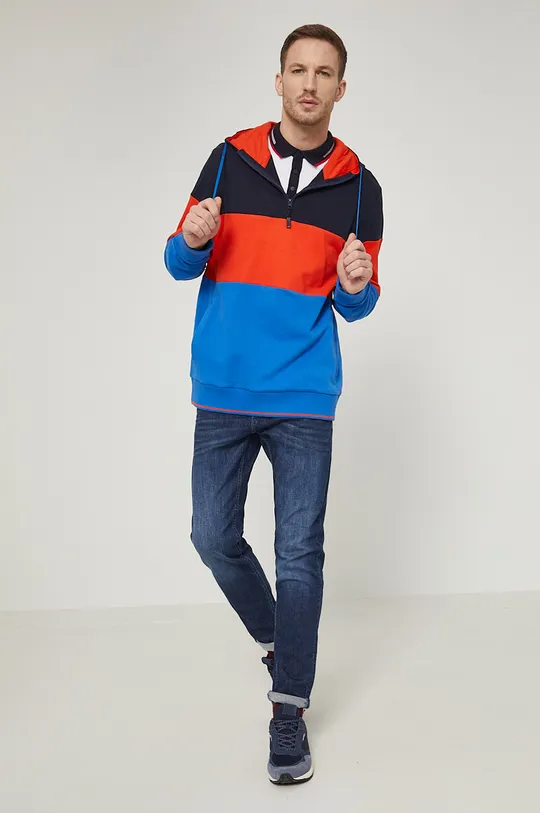 multicolor Bluza bawełniana z kapturem męska wzorzysta Męski