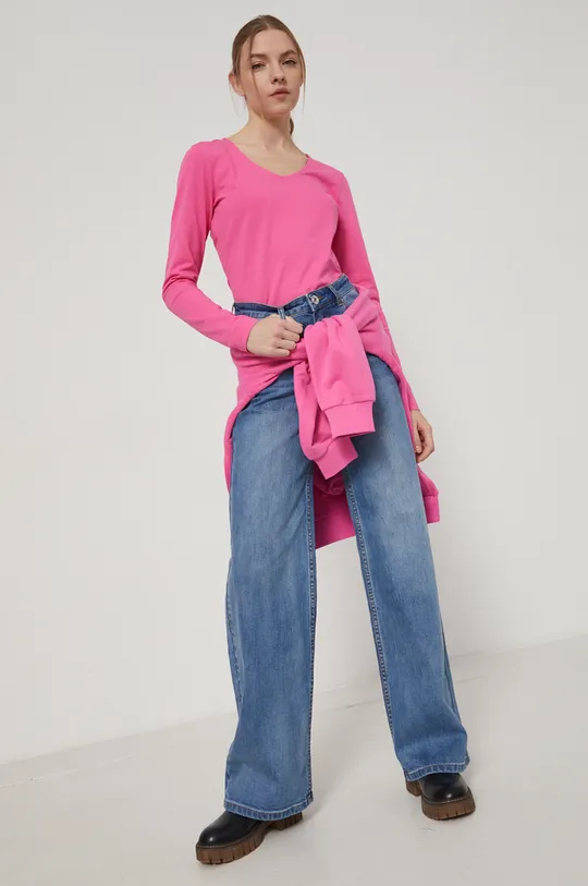 Tričko s dlhým rukávom dámsky Basic ružová